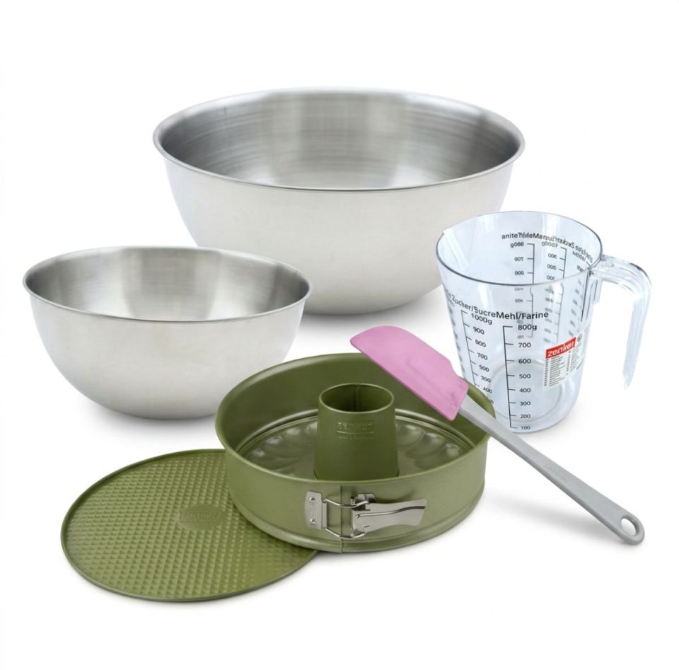 Zenker Bakkersset met springvorm en savarinvorm carnaubawascoating 2 mengkommen 26 cm