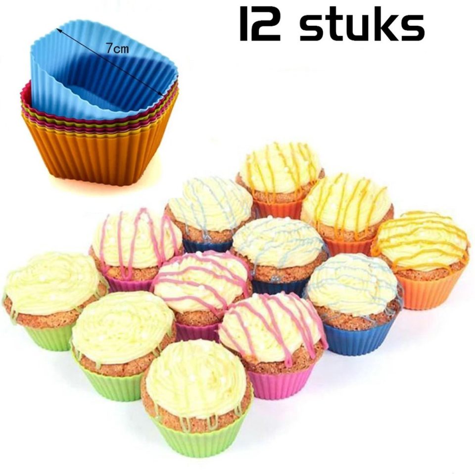 DW4Trading Siliconen Cup Cake Vormpjes Vierkant Set van 12 Ø7 cm