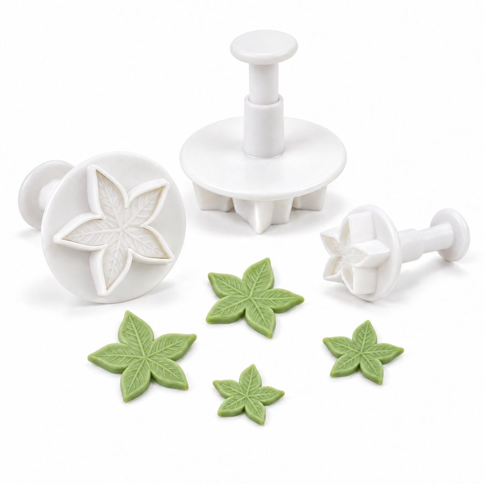Cheqo Uitsteekvormen Blad met Uitdrukker Set van 3 Plunger Cutter Wit