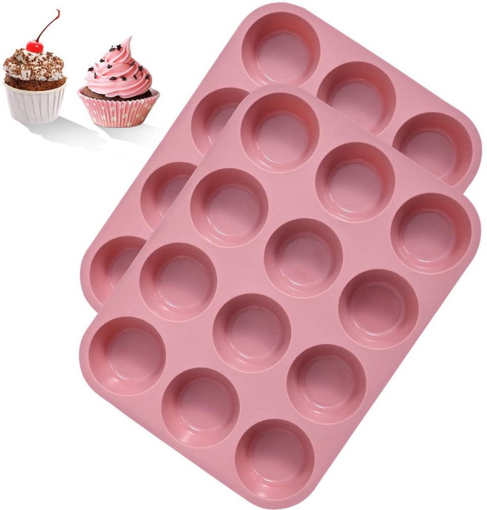 Famanu muffinvorm Siliconen voor 12 muffins set van 2 roze