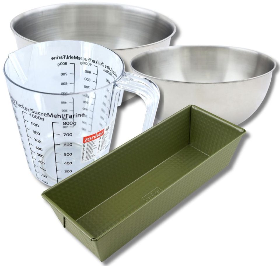 Zenker Bakkersset met cakevorm bekleed met carnaubawas 2 mengkommen 30 cm