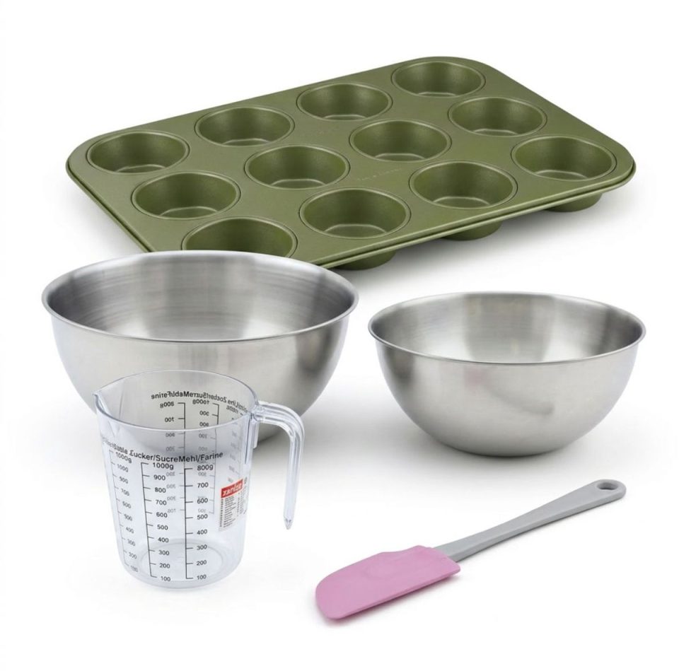 Zenker Bakkersset met bakvorm voor 12 muffins met carnaubawaslaag 2 mengkommen