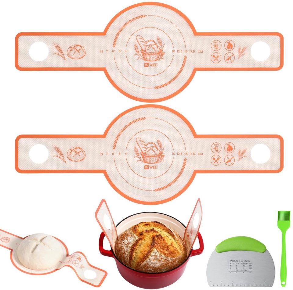 Famanu bakmat Brood set van, siliconen bakmat voor Dutch Oven, herbruikbaar en met lange handgrepen (2 stuks)