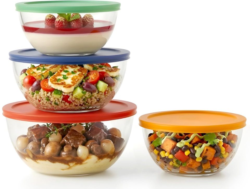 Famanu Set van 4 glazen mengkommen premium borosilicaatglas 0,95 l 3,5 l
