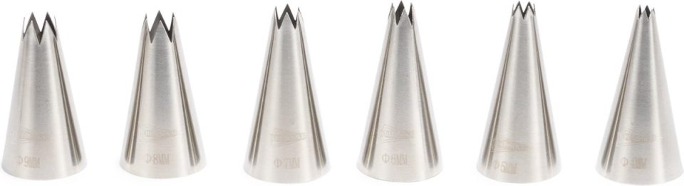Patisse spuitmondjes set rvs open ster 6-delig taartdecoratie.