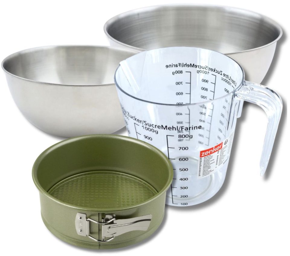 Zenker Bakkersset met springvorm met carnaubawaslaag 2 mengkommen 20 cm