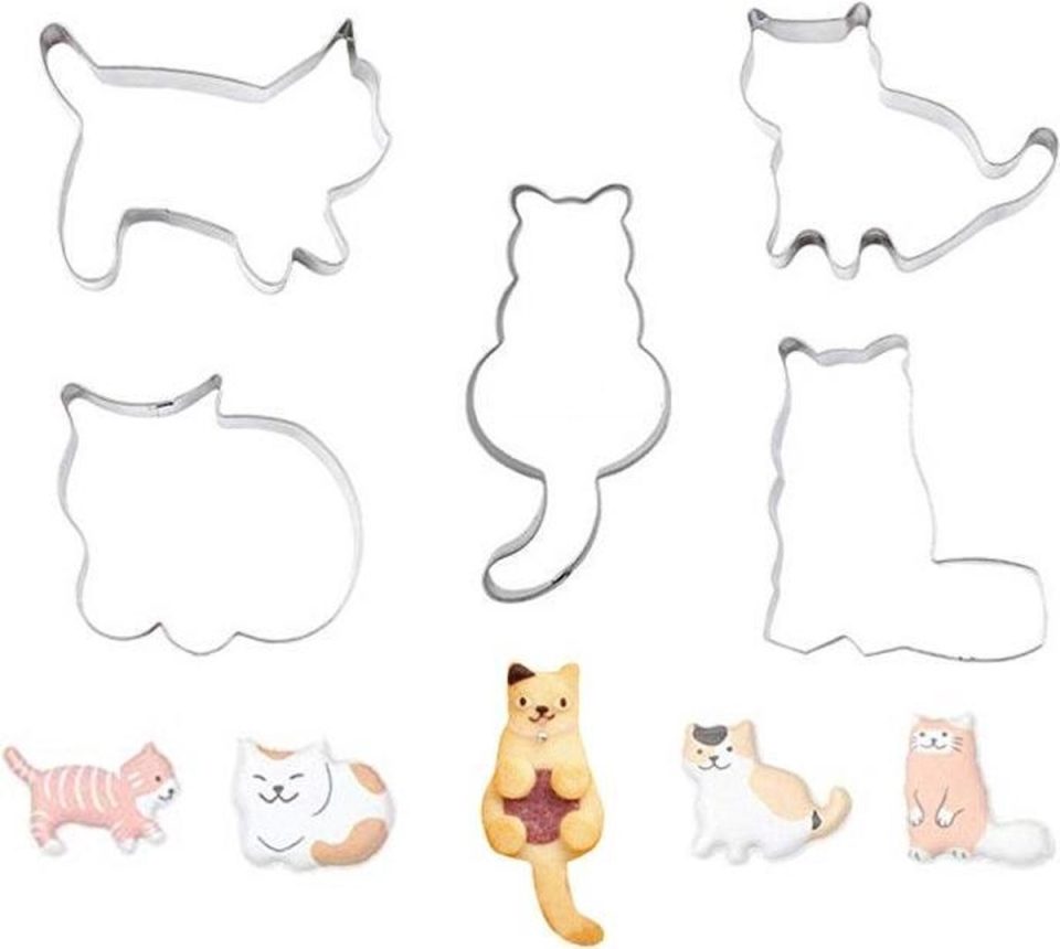 WiseGoods Koekjes Uitstekers Kat Vorm Koekjesvorm Dieren (5 stuks)
