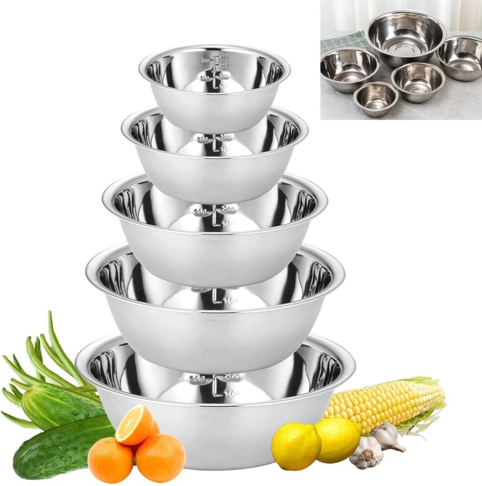 Ultiluxe Mengkommen van roestvrij staal Zilver Set van 5 24 cm