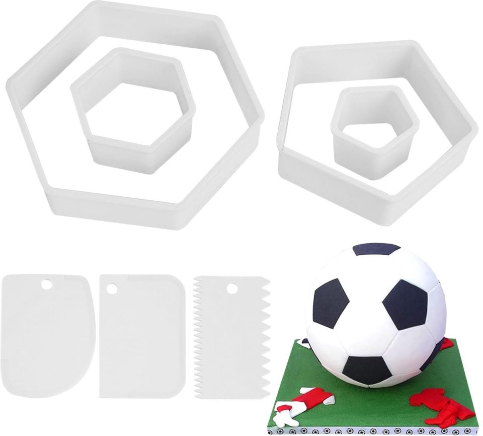 Dhsbgwsx voetbalkoekjesvormpjes, dessertgereedschap met patroon (4 stuks) (3 stuks)