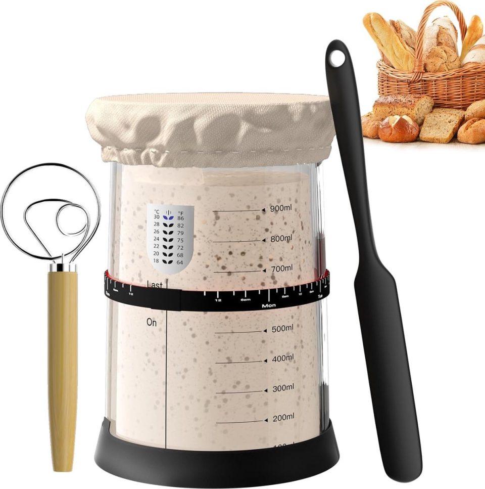 Lexium Store rijsmand Lexium Zuurdesem starter set Broodbakaccessoires Zuurdesemglas Fermenteren voor Broodbakken set Rijsmandje Rond