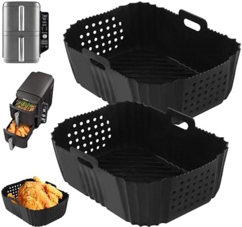 PromoHome 2-stuks Siliconen Airfryer Bakvormen Hittebestendig tot 205°c Zwart