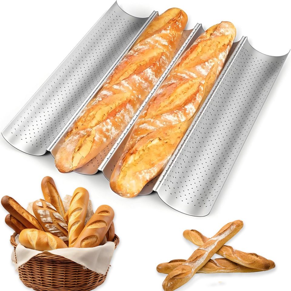 Surfou bakvorm Baguette 4 Vakken Golfvormige Broodvorm Zilver