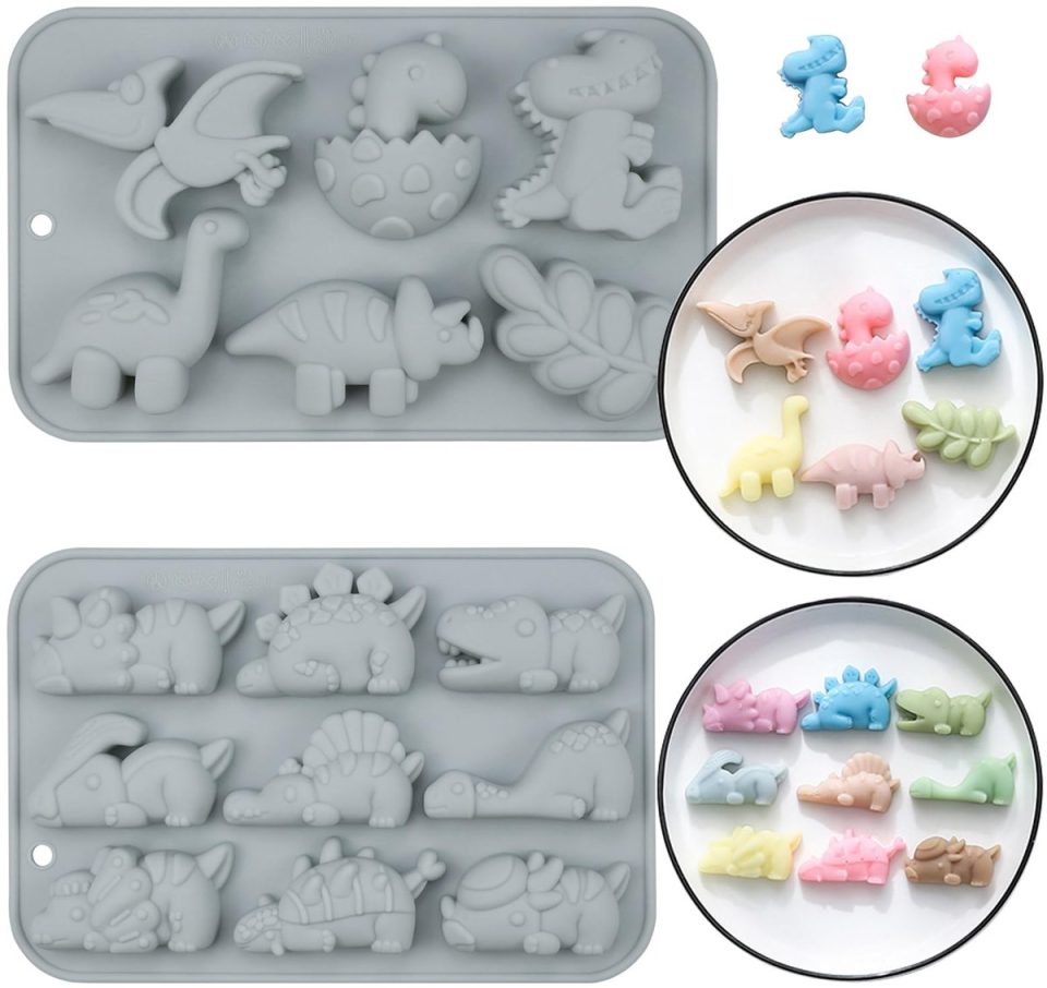 Unyqoos ® Set van 2 veelzijdige siliconen bakvormen voor creatieve dinosaurus lekkernijen