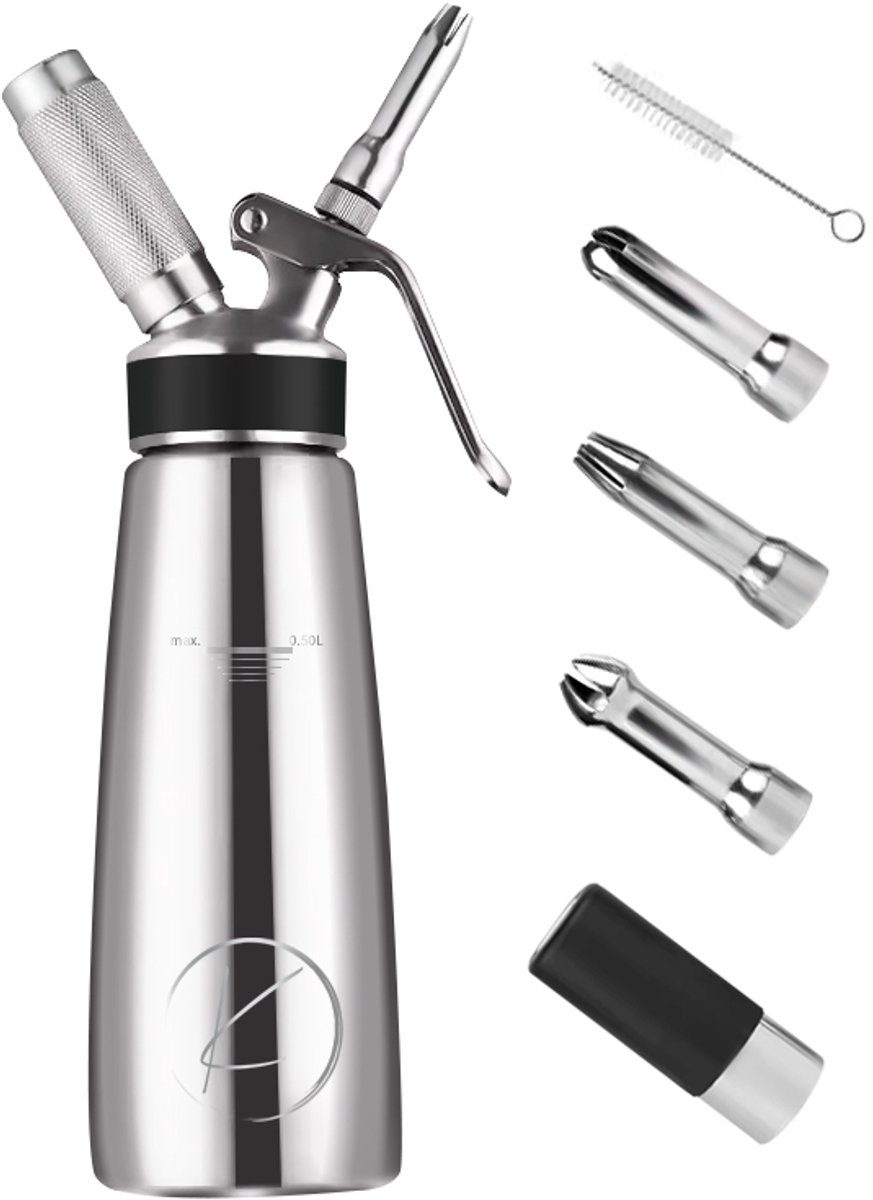 Keizer RVS slagroomspuit Robuuste (stalen mondstuk) 0,5 l