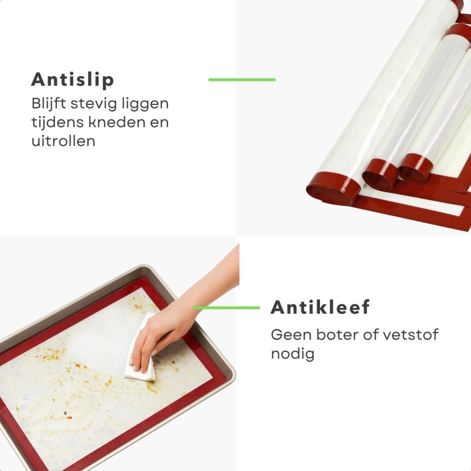 Cheqo bakmat ® Siliconen Bakmat Ovenmat Siliconen Ovenmat Deegmat Patisseriemat Bakmat Herbruikbaar Antikleef Bakmat Bakmat Uitrollen Deeg Bakmat Kneden Bakmat Voor Macarons