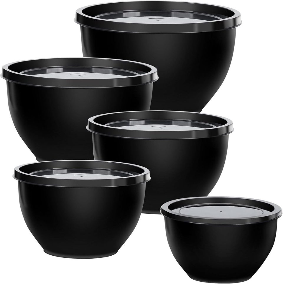 Famanu Plastic mengkommenset met deksels set van 5 zwart