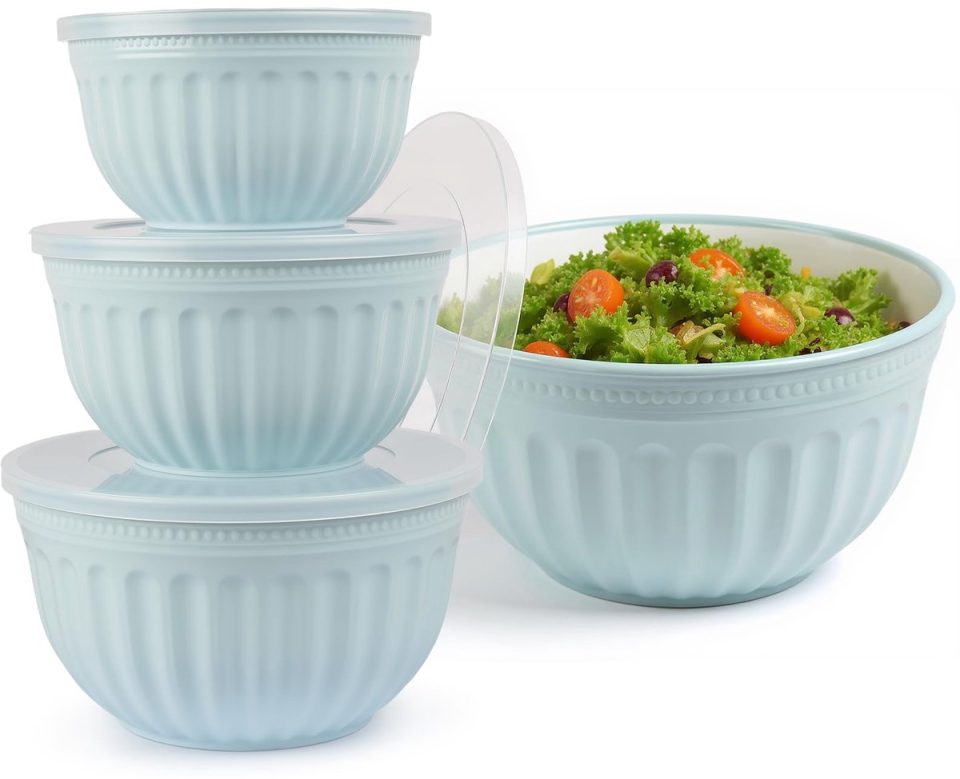 Famanu Saladekommenset met deksel grote mengkommenset 4-delig blauw 2 l