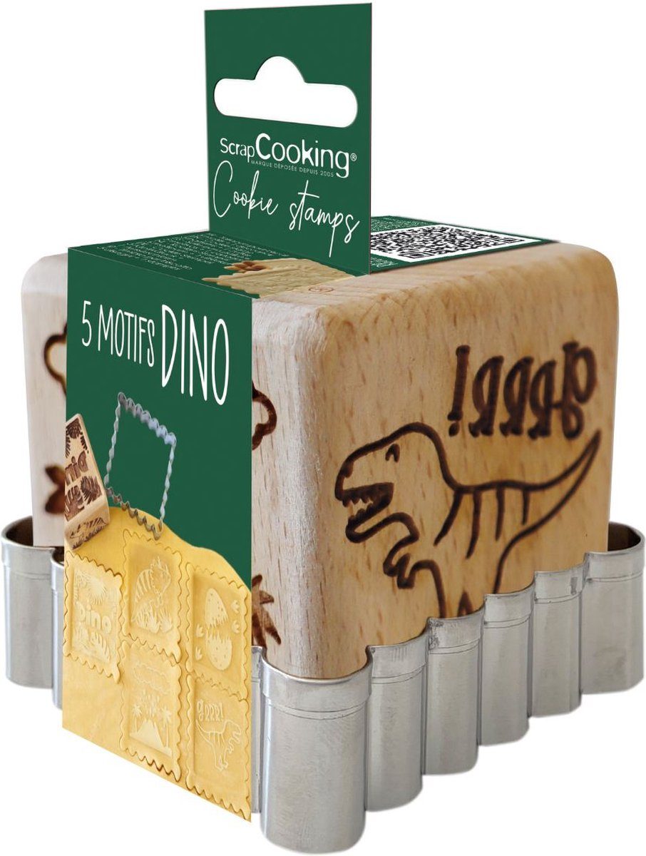 Scrapcooking Houten Stempel en Koekjesuitsteker Dino