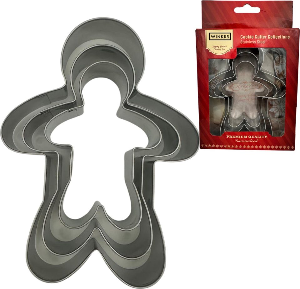 Cookie Cutters uitsteekvormpjes Kerst Set 3X Koekemannetje RVS uitsteekvorm Gingerbread Man voor deeg, fondant, rijst etc.
