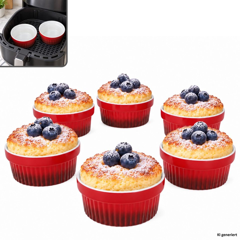 MamboCat 6-delige set crossy Rode Soufflévormpjes rond van aardewerk 290 ml