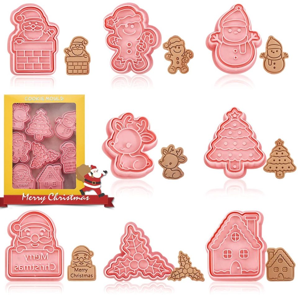 Jiasha Kerstkoekjesvormpjes, 3D-vorm (8 stuks)