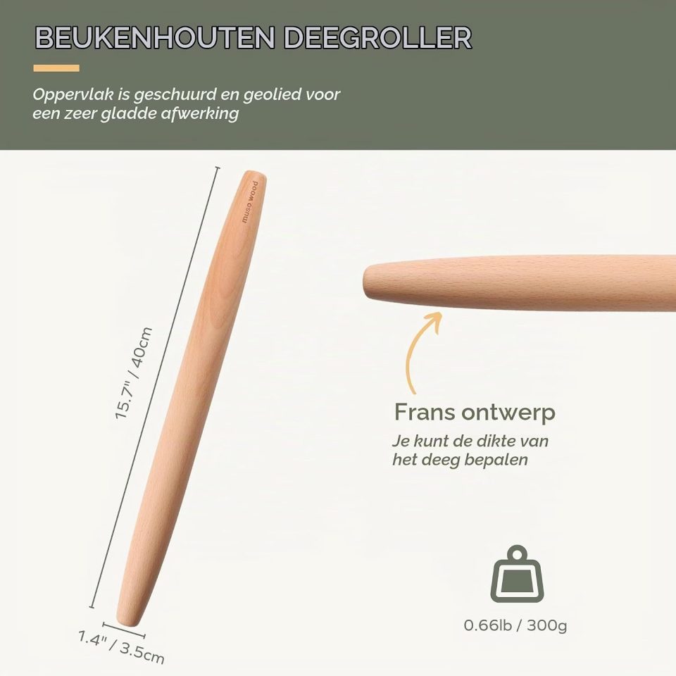 Famanu deegroller Franse houten 40 cm