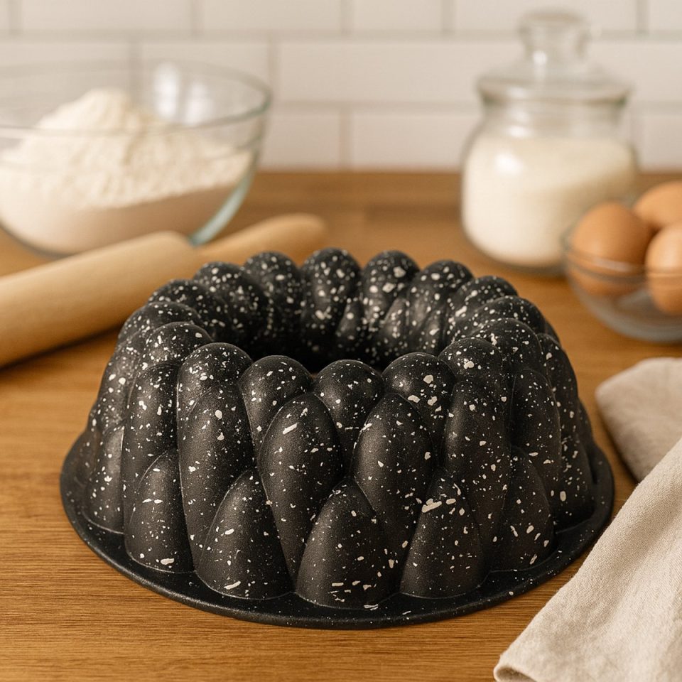 Mevaz tulbandvorm Gegoten Aluminium ø25,5 cm Bakvorm Cakevorm Antiaanbaklaag Graniet Look Diamant Design
