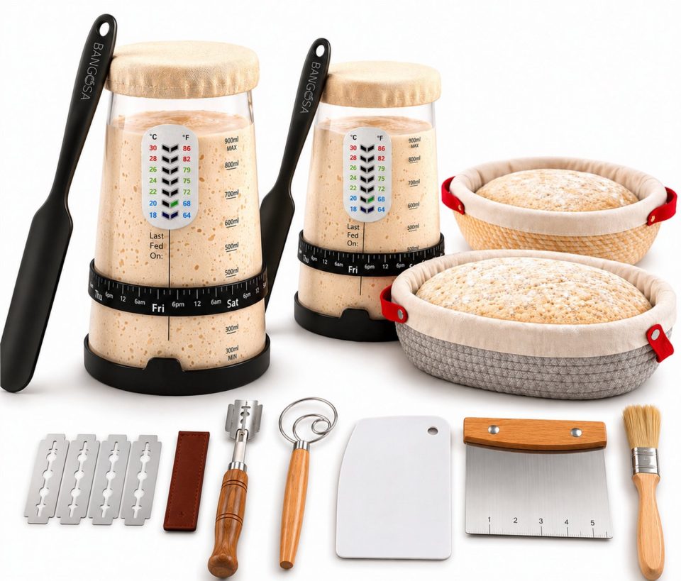 Bangosa Zuurdesem Starter Set en Broodbak Set met Deegschraper