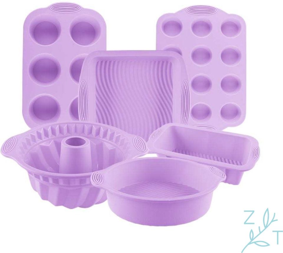 ZijTak tulbandvorm Bakset 6-delig muffin cupcake bakvorm siliconen cakevorm vierkante bakvorm taartvorm paars