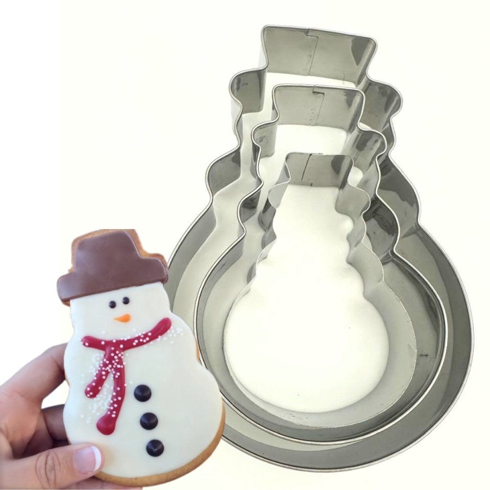 Cookie Cutters uitsteekvormpjes Kerst Set 3X Sneeuwpop RVS uitsteekvorm Sneeuwman voor deeg, fondant, rijst etc.