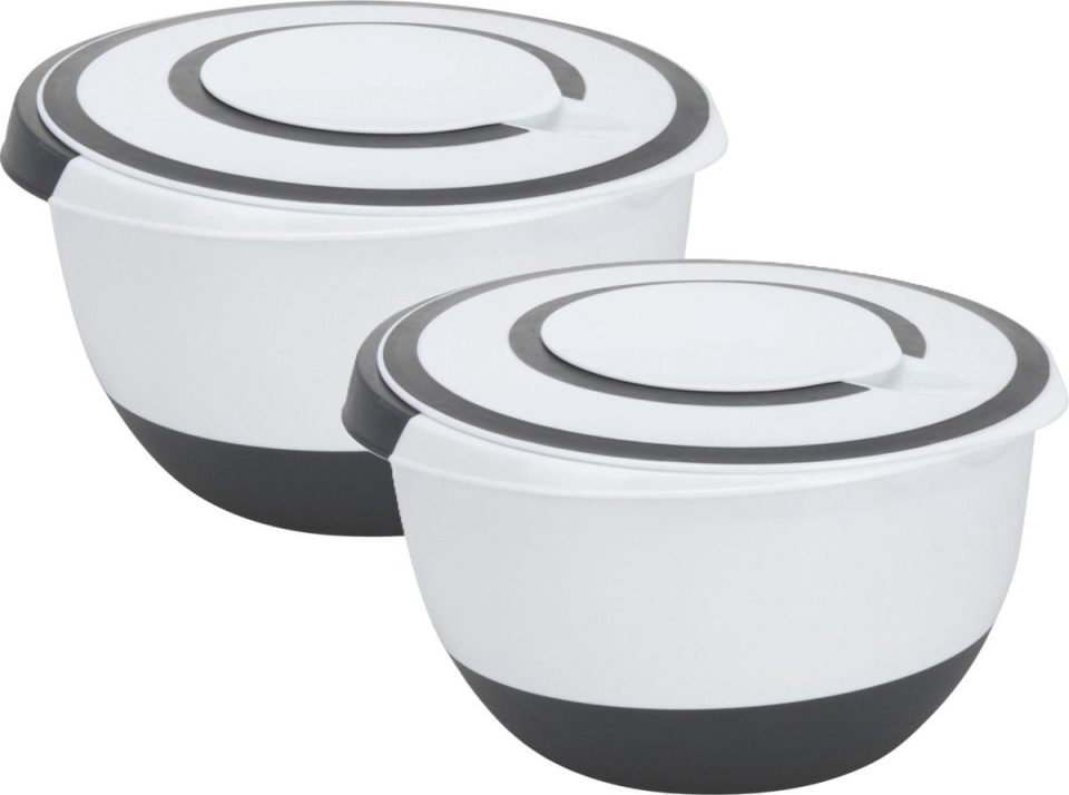 Excellent Houseware beslagkom /mengkom/roerkom met deksel 2X wit antraciet