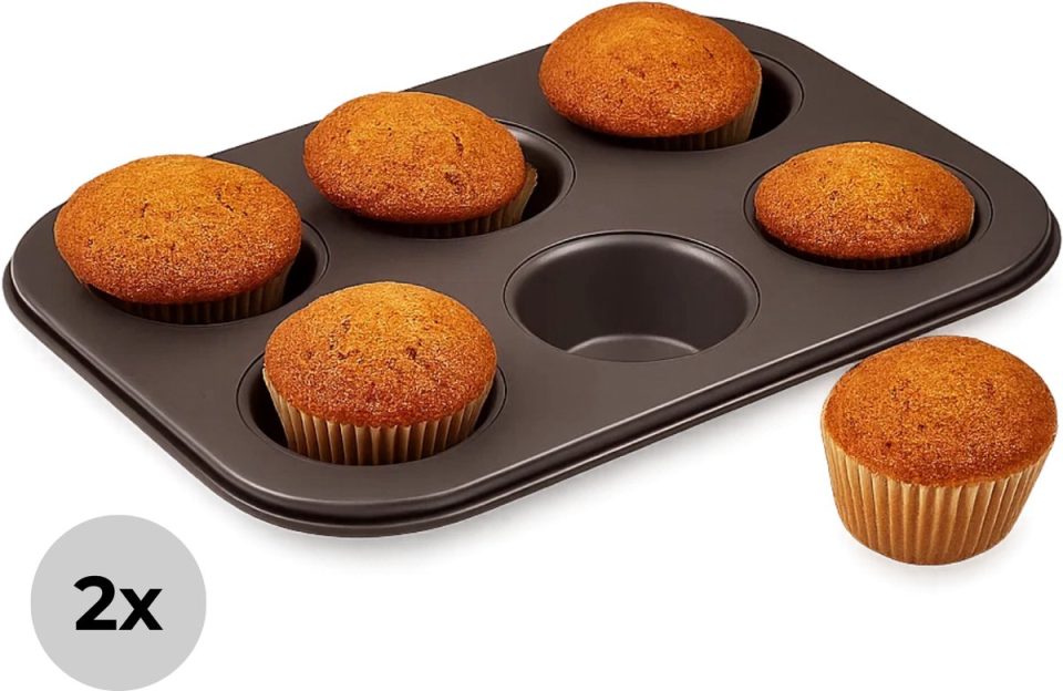 Lomera cupcakevormpjes Muffinbakvorm 12 Muffins Set Van 2 Taupe