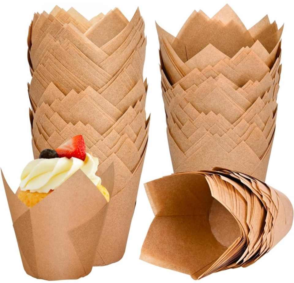 Daity 50-pack Natuurlijke tulpvormige papieren bakjes