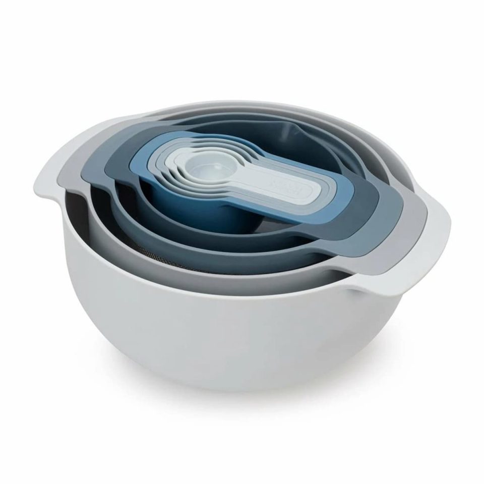 Famanu 9-delige compacte voedselbereidingsset met mengkommen blauw