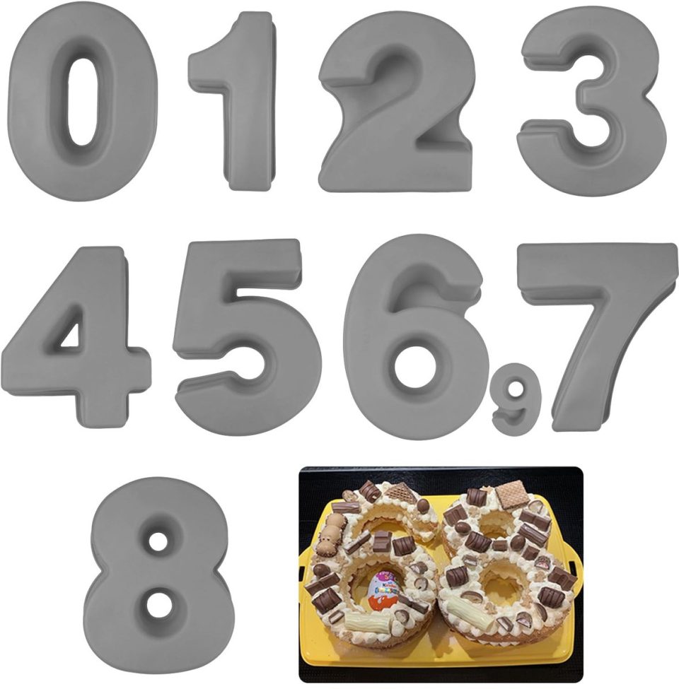Ibenzoa Set van 8 Siliconen Cijfer Taartvormen Grijs 25,4 cm