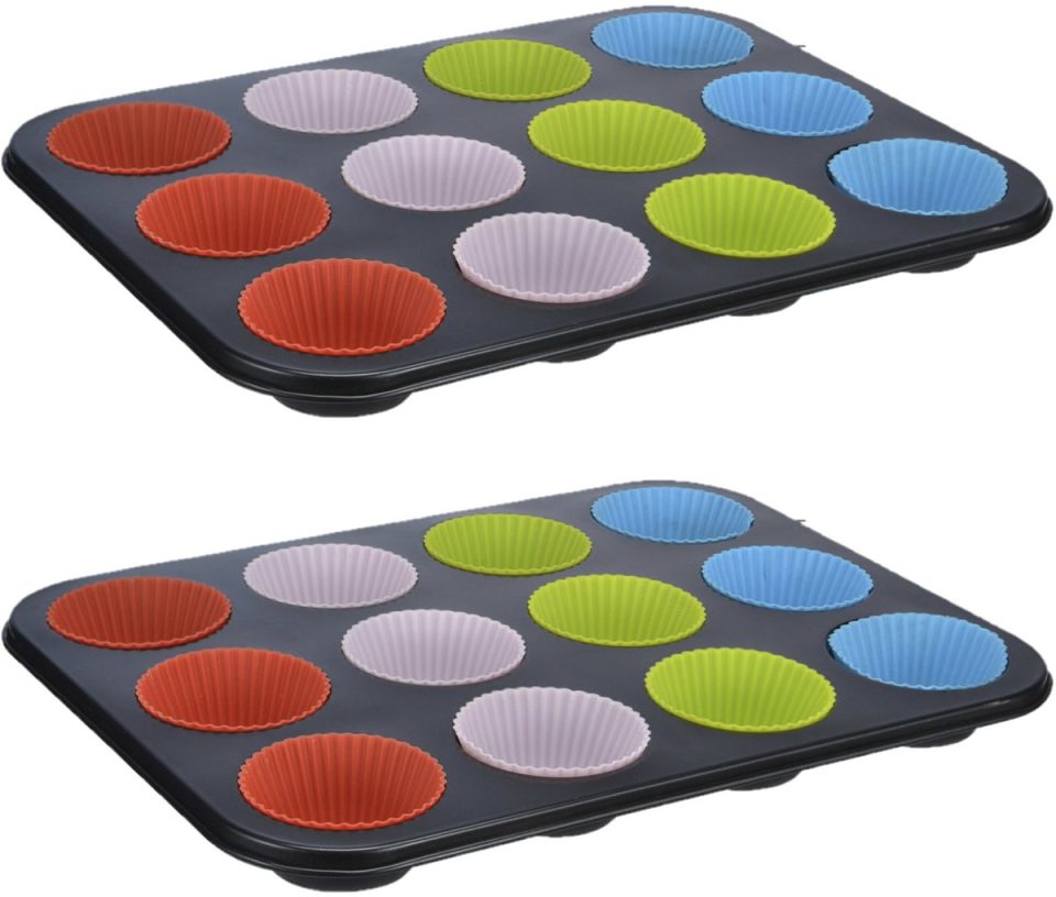 Hi bakvorm Muffin vorm/ 2X zwart 35 x 26,5 x 3 cm