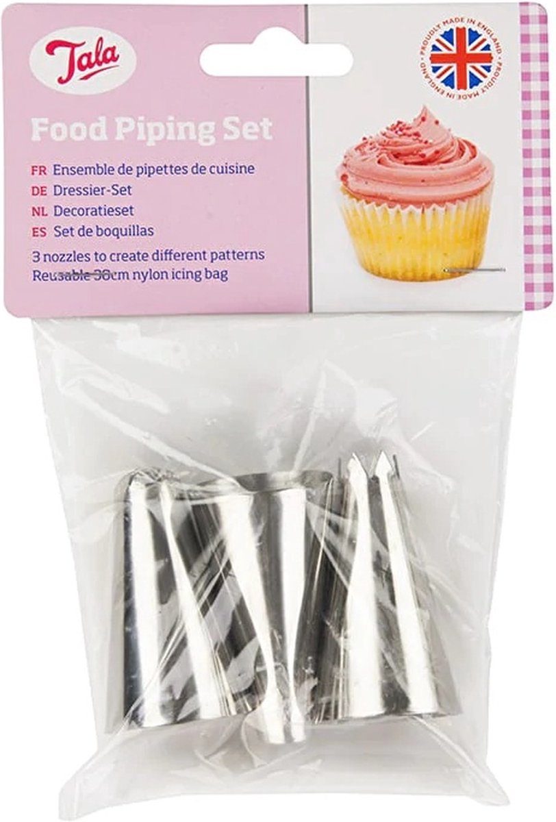 Tala Decoratieset, Set van 3 Spuitmondjes, RVS