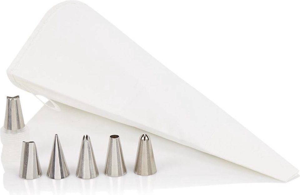 Westmark Decoratiespuit, garneerset met spuitzak wit zilver 27 cm (7 stuks)