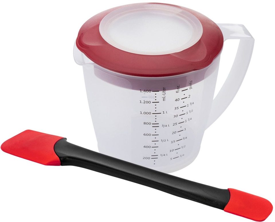 Westmark 2-delige set om te bakken mengbeker met deksel transparant rood 1,4 l