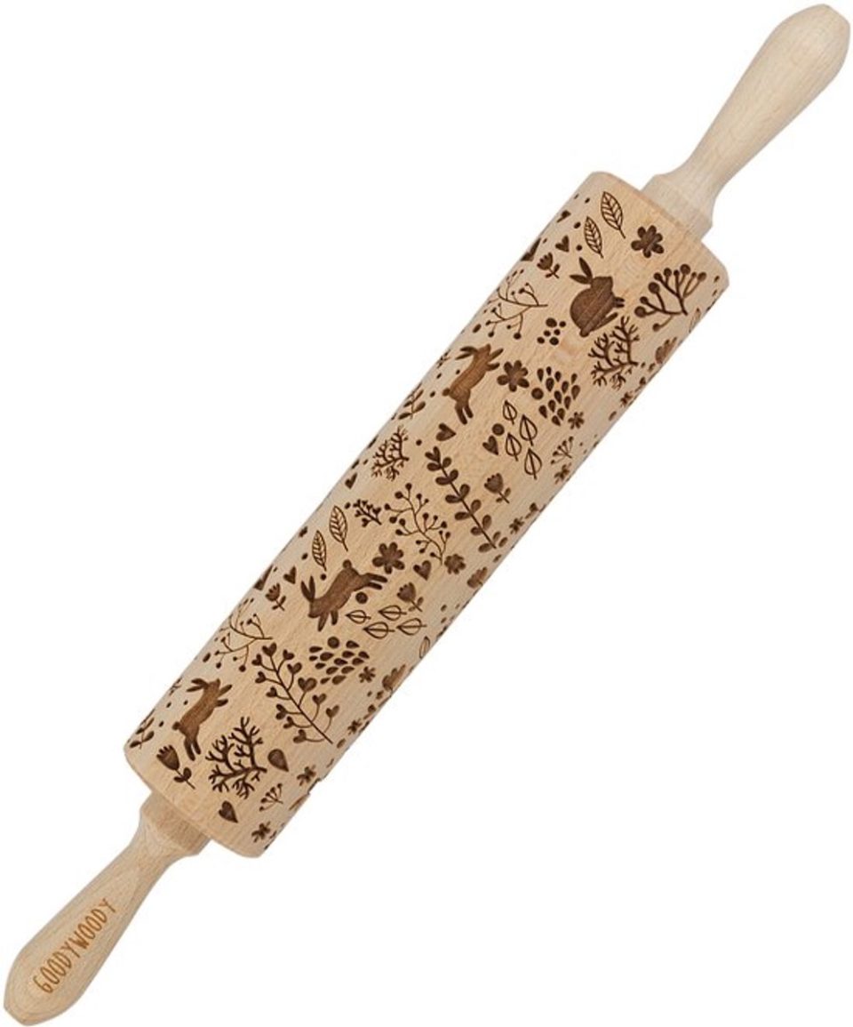 Goody Woody deegroller Gegraveerde taartroller,, beukenhout, konijntje design 46 cm