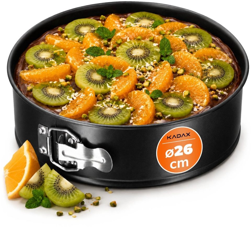Kadax springvorm Taartvorm, Ø -, van verzinkt en antiaanbaklaag, ronde bakvorm, cakevorm met platte bodem, lekvrij (diameter, zwart) 21,5 cm 30 cm 26 cm
