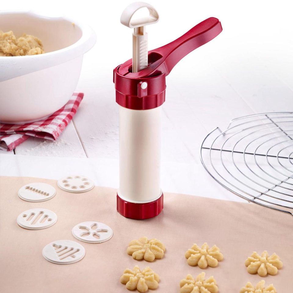 Westmark Koekpers/decoratiespuit, met 6 sjablonen en 6 wit rood 225 ml
