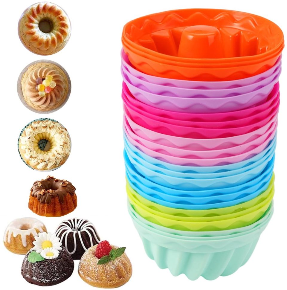 Ynkkvre 24-delige Mini Bundt Cake Vormen Set van Siliconen