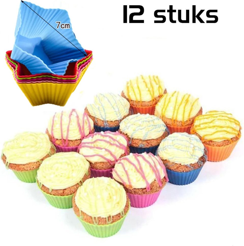 DW4Trading Siliconen Cup Cake Vormpjes Ster Set van 12 Ø7 cm