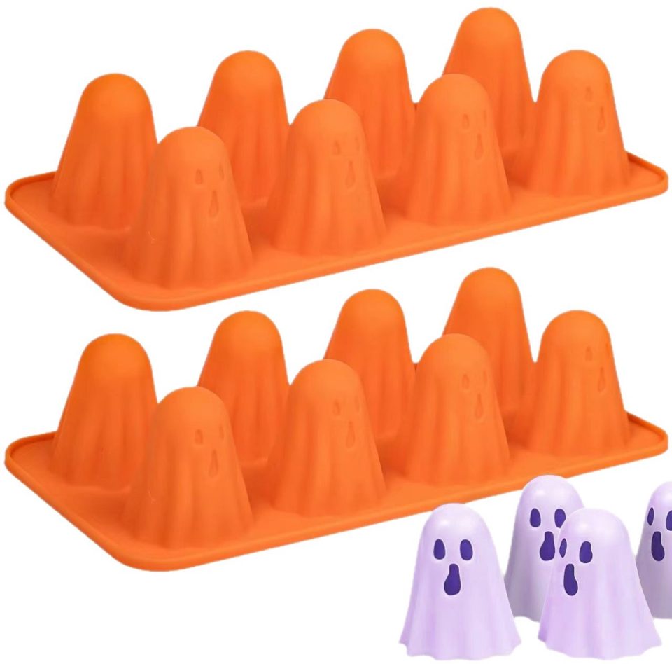 KZQ chocoladevorm Siliconen in de vorm van Halloween-spookjes Geschikt voor het maken van snoep, gelei en fondant 8 vormpjes Oranje (2 stuks)