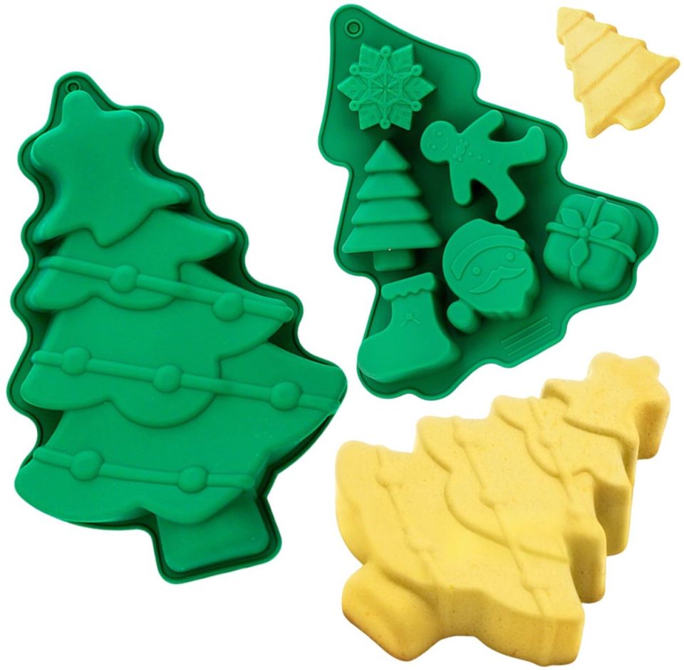 Unyqoos ® Set van twee siliconen bakvormen met feestelijke kerstpatronen voor diverse lekkernijen