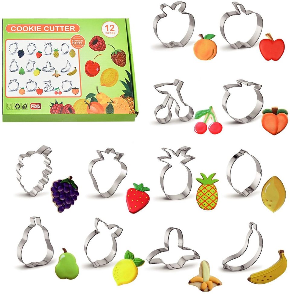 Kaotpo 12-delige roestvrijstalen koekjesvormpjesset met leuke fruitvormen