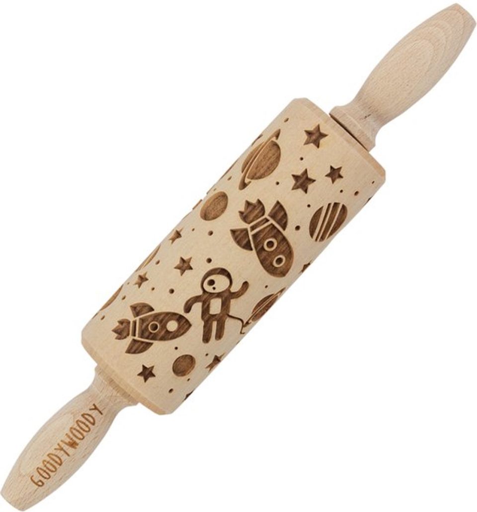 Goody Woody deegroller gegraveerde taartroller,, beukenhout, kosmosdesign 23,5 cm