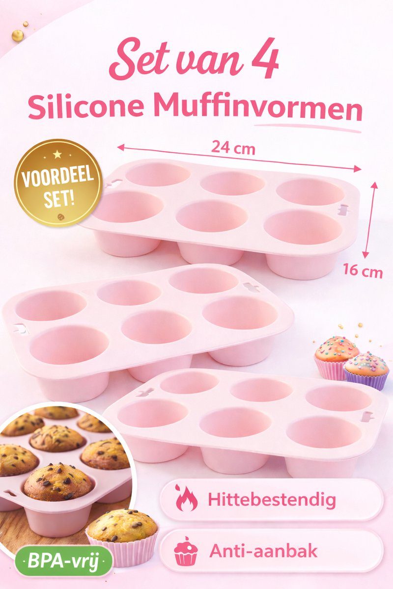 N4y muffinvorm Roze Siliconen Set 6 Cups (4 stuks)