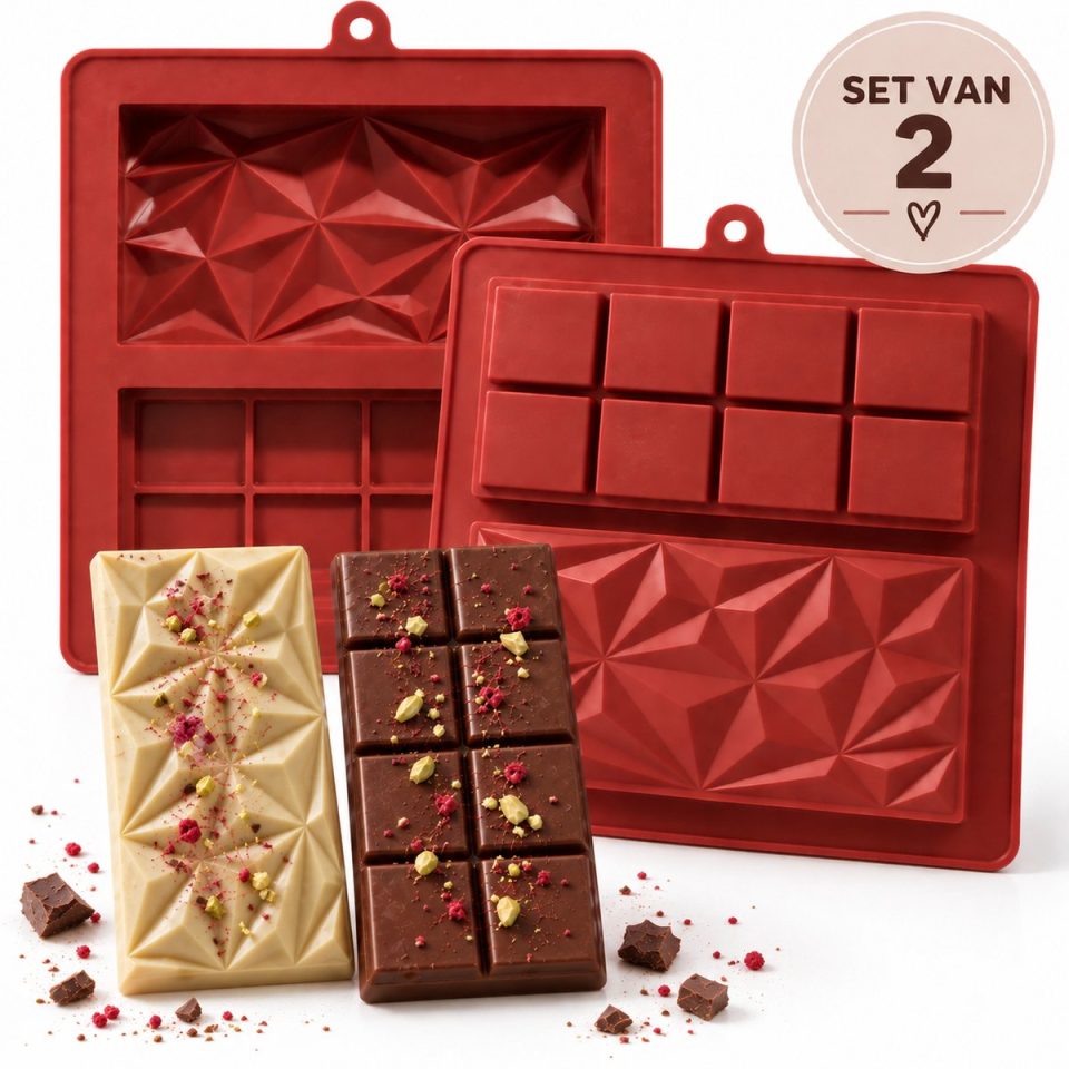 Lynn's chocolade Siliconen bakvorm Set van 2 Diepe chocolade mal 2 holtes Gevulde chocoladerepen Eiwitrepen Dubai reep
